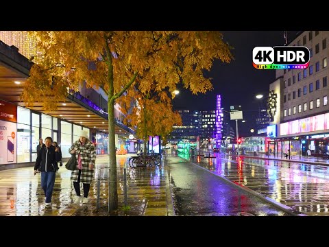Stockholm at Night in the Rain 🌧️ | 4K HDR Walking Tour