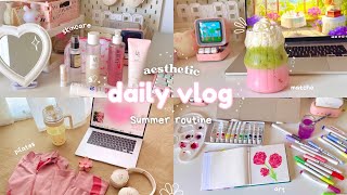 °.𐙚⋆Summer morning routine🍧 aesthetic daily vlog🌸 strawberry matcha🍓 skincare, art session🎨