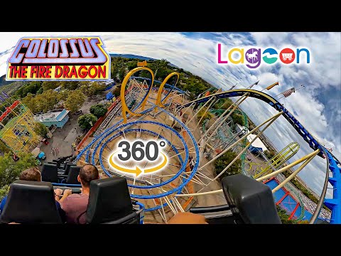 VR 360 Colossus the Fire Dragon Roller Coaster On Ride Back Seat POV with Queue Lagoon 2023 09 30