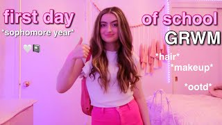 FIRST DAY OF SCHOOL GRWM| hair,makeup,mini school clothing haul, ootd🤍📓