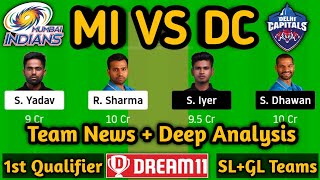 MI VS DC Qualifier 1 Dream11 team | Mumbai Indians Vs Delhi Capitals Dream11 Team Prediction