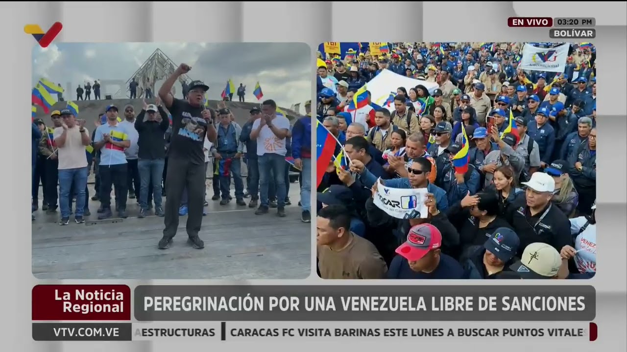Jorge Rodríguez en tarima en el estado Bolívar durante peregrinación contra las sanciones