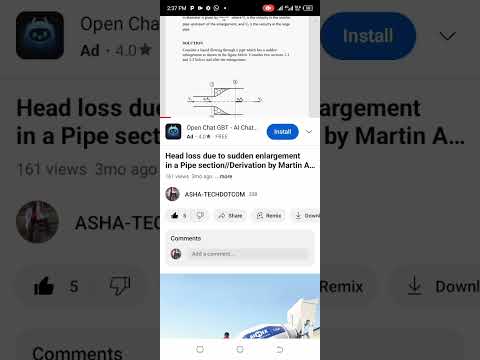 Headloss due sudden increase in pipe diameter/fluid mechanics