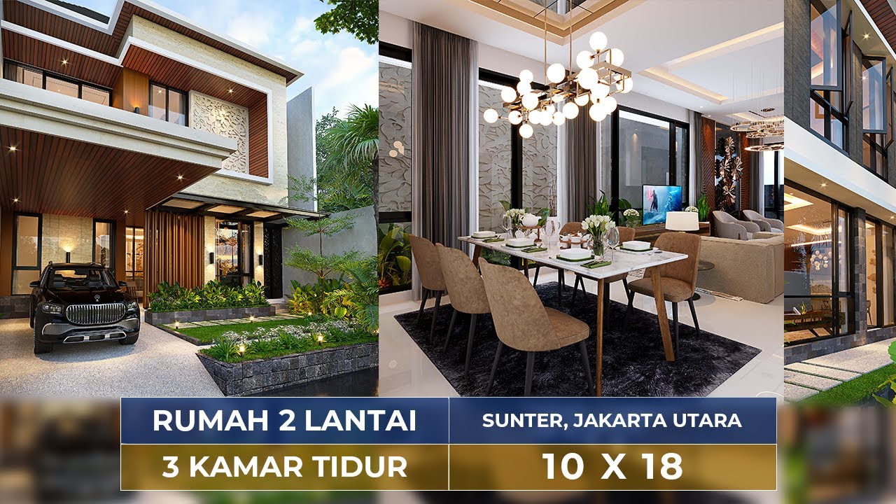 Video 3D Jasa Arsitek Desain Rumah Modern 2 Lantai Luas 200 m2 Lebar 10 m