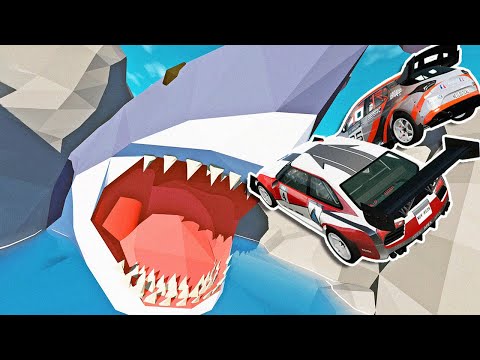 We Jumped Our Cars Into A GIANT SHARK MOUTH! Multiplayer Stunts & Crashes! - BeamNG MP