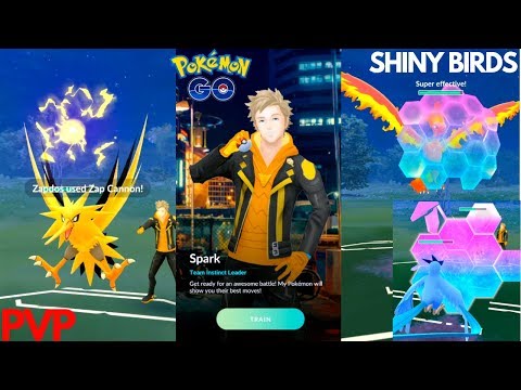 POKEMON GO PVP GAMEPLAY SHINY LEGENDARY BIRDS ZAPDOS MOLTRES ARTICUNO VS SPARK