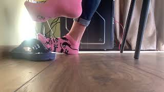 Playful Pink Ankle Socks & Sliders – Casual Under-Desk Look