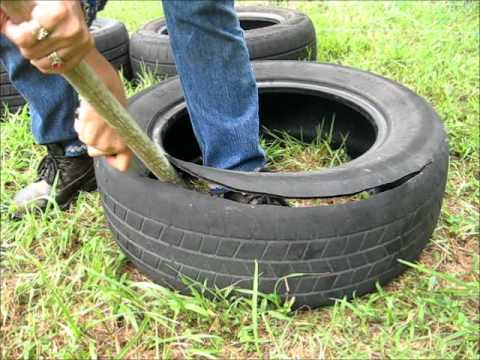 How to cut a tire and make it into a garden pot.wmv