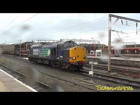 **ERUPTION** DRS Class 37 No. 37605 on 0Z37 Derby RTC - Crewe GB @ Crewe on 05.11.15 - HD