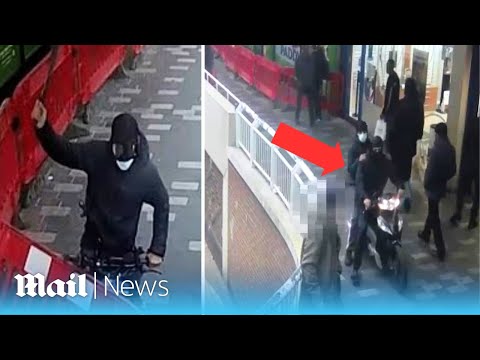 Moment thugs attack off-duty police officer with machete after he tried to stop e-bike robbery