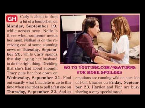 9-19-16 SID GH SPOILER Hayden Finn Carly Sonny Tracy Nathan Claudette Hospital Preview Promo 9-16-16