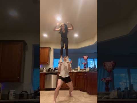 Can we stunt in the kitchen?! #cheer #cheerleading #donttryathome