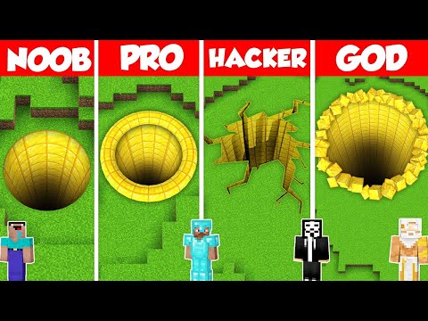 Noob Builder - Minecraft - GOLD TUNNEL BASE HOUSE BUILD CHALLENGE - Minecraft Battle: NOOB vs PRO vs HACKER vs GOD / Animation