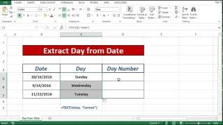 Formula to Extract Day Name from date in excel 2013|2016