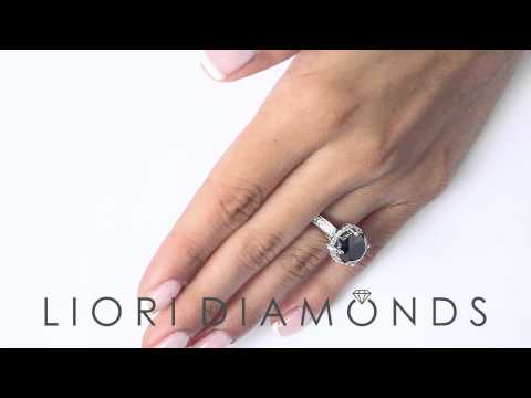 BDR-050 - 5.13 Carat Natural Black Diamond Engagement Ring 18k White Gold Vintage Style
