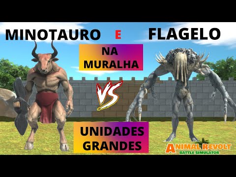 Minotauro e Flagelo na Muralha vs Todas as Unidades Grandes   Animal Revolt Battle Simulator
