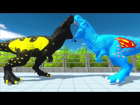 BATMAN T-REX vs DEADPOOL SPINO vs SUPERMAN T-REX DEATH RUN -  Animal Revolt Battle Simulator