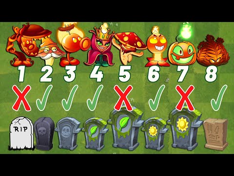 PVZ 2 Challenge All FIRE Plants Vs 8 Type Gravestone - Who Will Win?