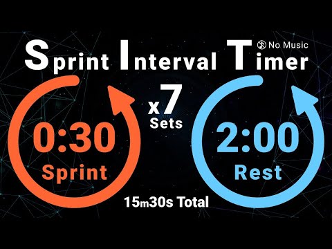 7-Sets Sprint Interval Timer: 30s Sprint / 2min Rest (15m30s Total, No Music)
