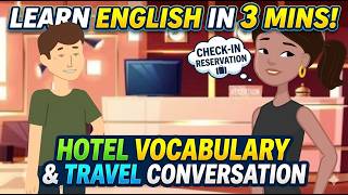 🔥Learn Travel English in 3 minutes | Hotel Vocabulary & Travel Conversation | A2-B1 Level 