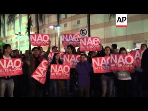 Hundreds of demonstrators gathered in Sao Paulo on Tuesday night to protest against Brazil hosting t