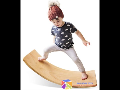 Ván cong cân bằng gỗ, bập bênh trong nhà, đồ chơi vận động thể chất, tập yoga dành cho trẻ em, montessori toys, tặng kèm thảm cho bé - BAO NGON TOYS - DG145