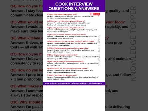 Cook Interview Questions and Answers | Chef Job Interview Questions and Answers