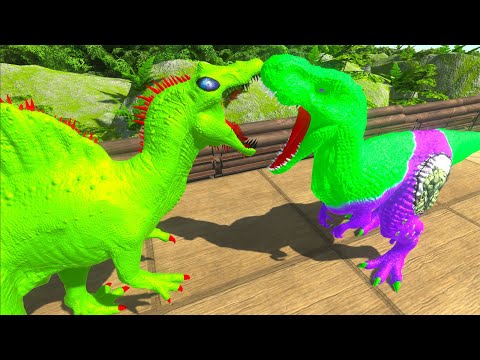 HULK T-REX vs DARK T-REX vs ALIEN SPINOSAURUS DEATH RUN - Animal Revolt Battle Simulator