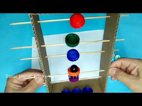 Como fazer um jogo de equilíbrio com tampinhas papelão e materiais descartáveis | jogos recicláveis
