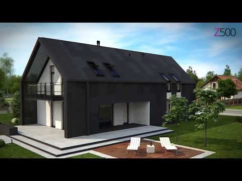 Современный мансардный коттедж для узкого участка Z393