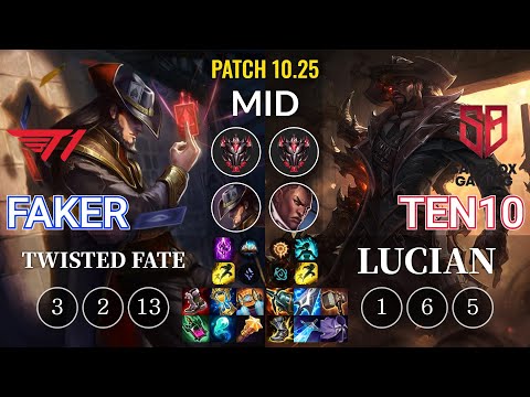 T1 Faker Twisted Fate vs SB Ten10 Lucian Mid - KR Patch 10.25