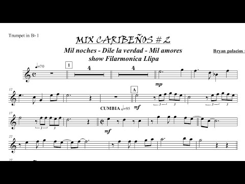 mix caribeños#2 mil noches-dile la verda-mil amores partitura trompeta 🎺 #viral #banda