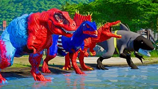 Download lagu Spider-Man T-REX vs ALL Superhero Dinosaurs Battle 🦖⚡ mp3