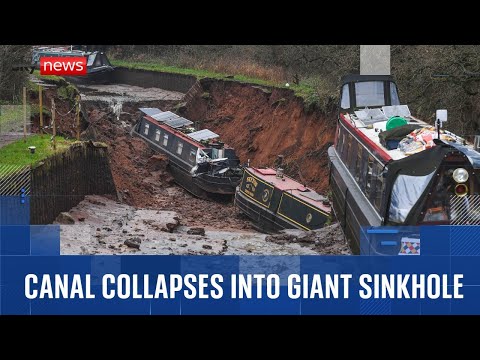 Moment canal boat is swallowed by sinkhole in Shropshire