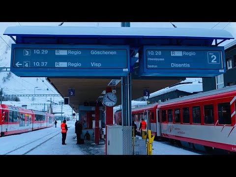 🇨🇭 Andermatt railway station in the winter【4K】