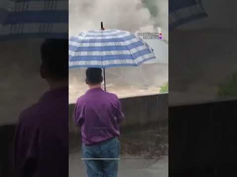Moment three-storey building collapses amid flooding in China | AJ #shorts