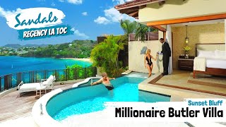 Sunset Oceanview Bluff Millionaire Butler Villa (SV) | Sandals La Toc, St Lucia | Tour & Review 4K
