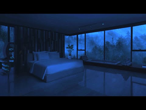 9 Hours of Rain & Thunder for Sleep and Meditation in a Modern Pine Forest Room-Stop worrying Today