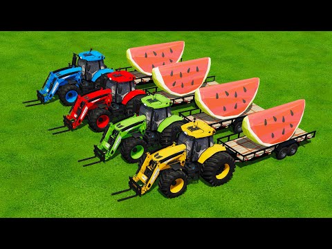 LOAD & TRANSPORT GIANT WATERMELONS & FRUITS with COLORED PORSCHE TRACTORS - Farming Simulator 22