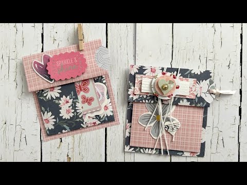 6x6 Paper | Cute Mini Double Pocket Insert w/ Pocket Tag /Flat Happy Mail or Ephemera Holder