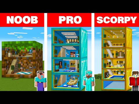 Minecraft NOOB vs PRO vs SCORPY: BLOCK HOUSE BUILD CHALLENGE in Minecraft Animation