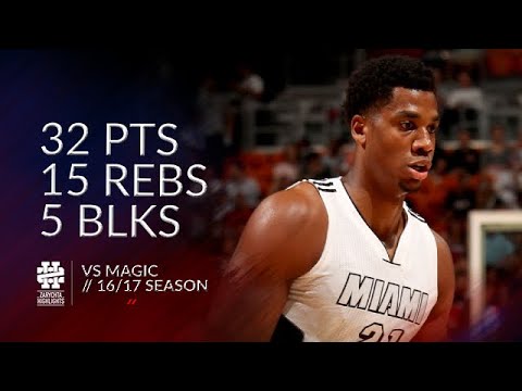 Hassan Whiteside 32 pts 15 rebs 5 blks vs Magic 16/17 season