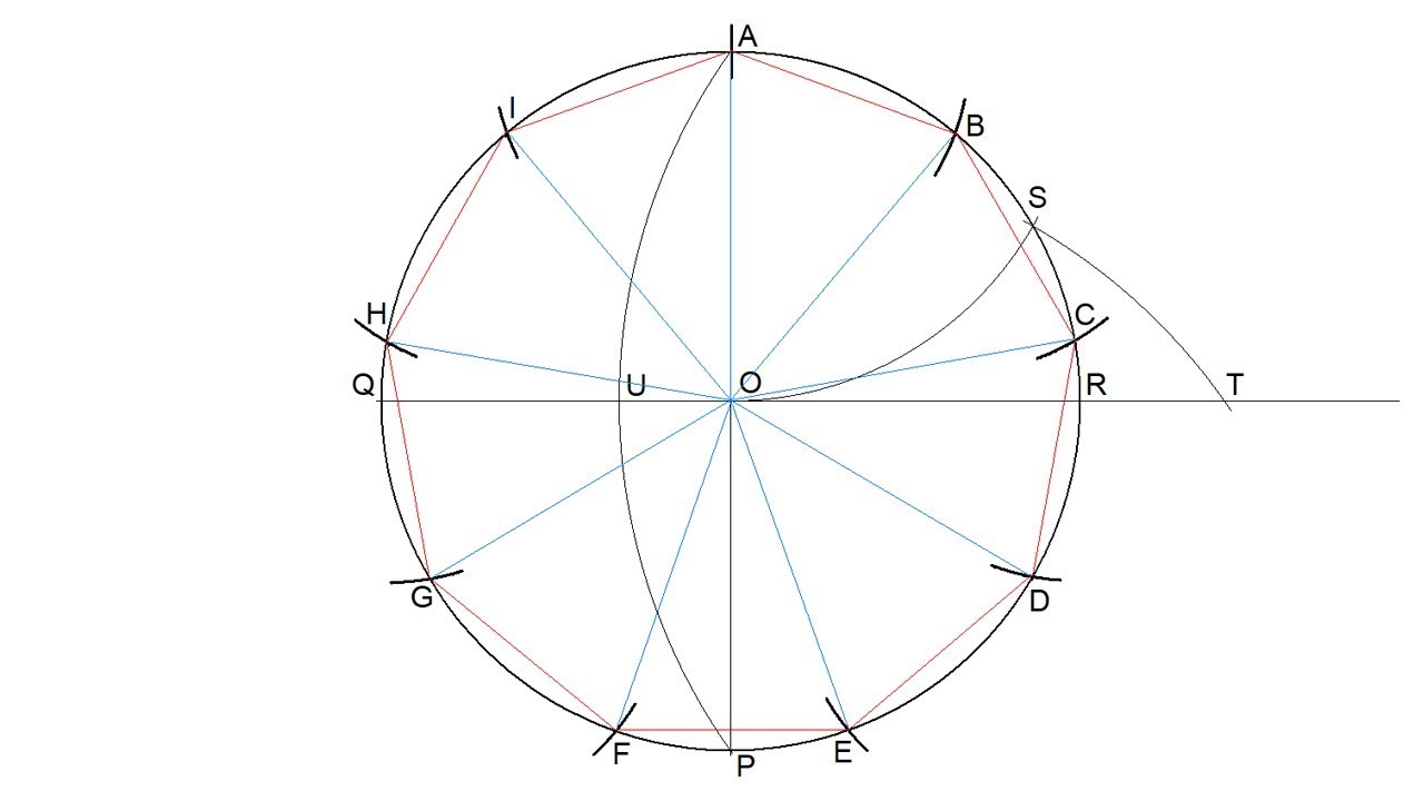 Cómo dividir una circunferencia en nueve partes iguales