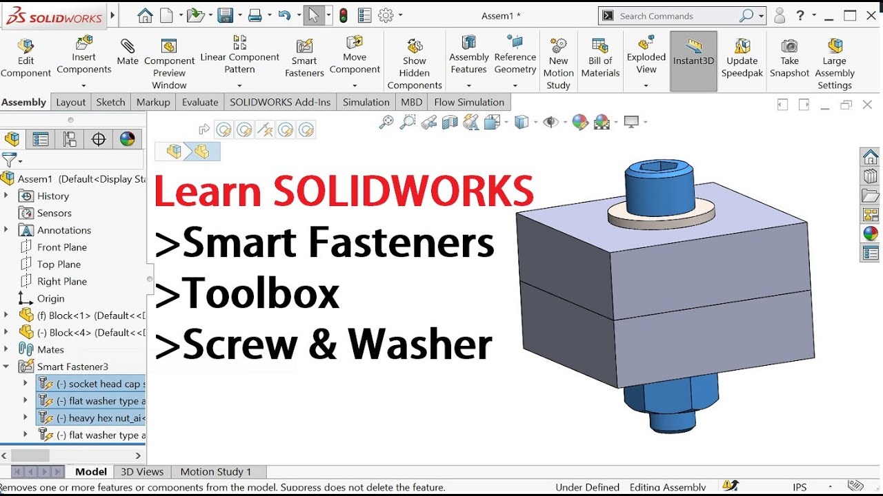 Adding Smart Fasteners to Solidworks Assembly