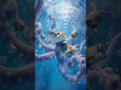 “The Great Escape: Cat, Dog & Octopus vs The Whirlpool! 🐱🐶🐙🌊”