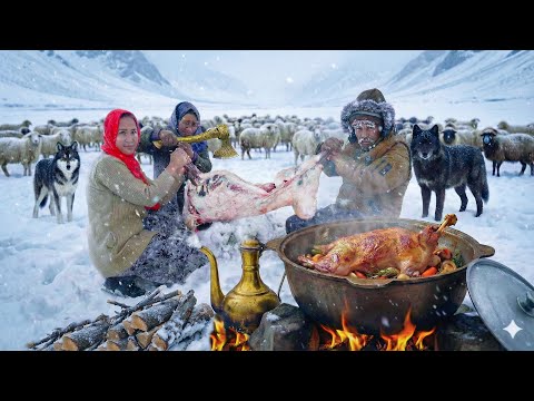Coldest Village with Heavy Snow in Afghanistan -63°C | Shepherd Mother Cooking Mutton Biryani