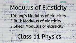 Modulus of Elasticity | Types | Chapter 8 | Mechanical Properties of Solids | Class 11 Physics