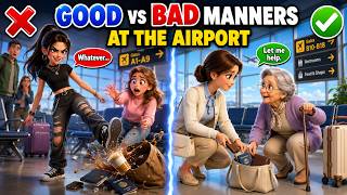 ✈️✨ SLOW ENGLISH | GOOD vs BAD Airport Manners | Easy English Video for Beginners