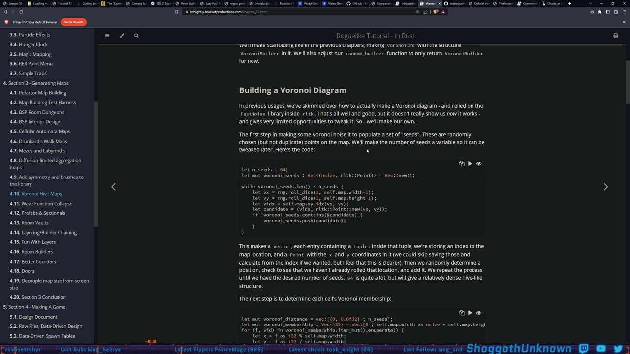 Coding Stream 29 - Roguelike Tutorial in Rust (Voronoi Hive/Cell Maps) - 19 December 2022