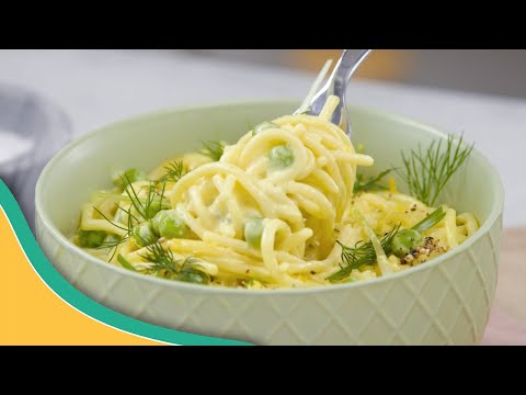 Un primo piatto veloce โ Pasta e piselli con crema al limone | vegana & senza lattosio